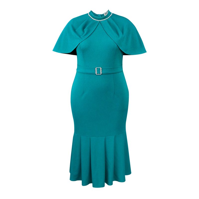 Elegant Beaded Sleeve Fishtail Party Evening Dress - Image 3