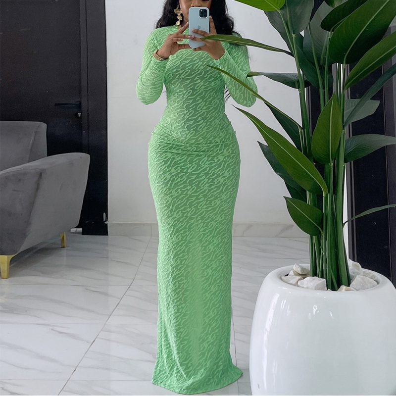 Autumn Winter Round Neck Long Sleeve Slim Dress