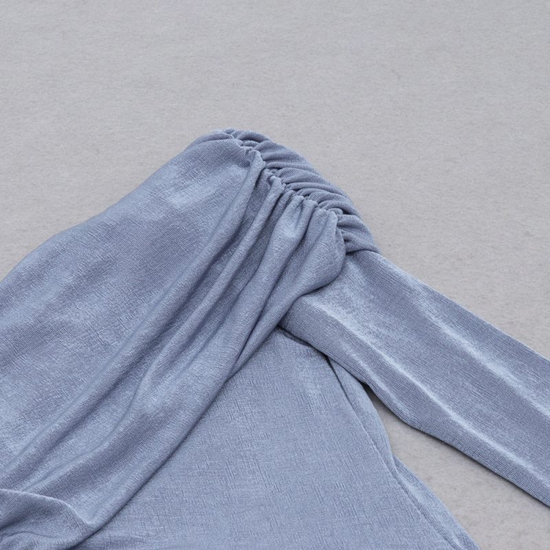 Elegant Off Shoulder Pleated Long Sleeve Dress - Image 4