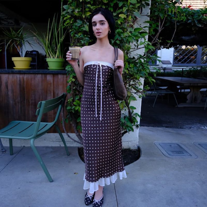 Summer French Polka Dot Backless Satin Dress - Image 4