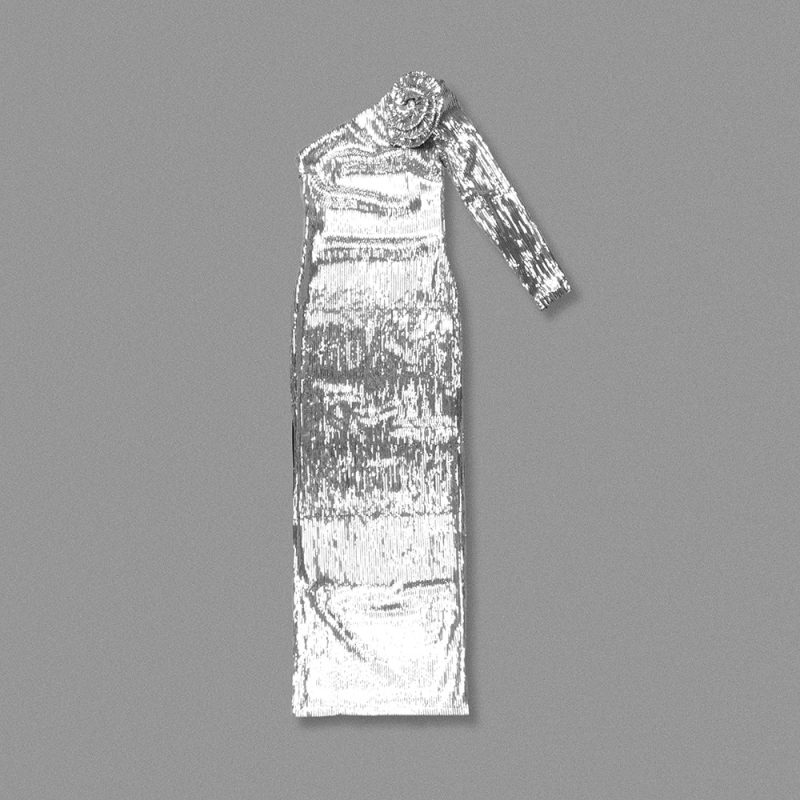 Elegant Silver Sequin Cocktail Dress for Christmas Party - Image 4