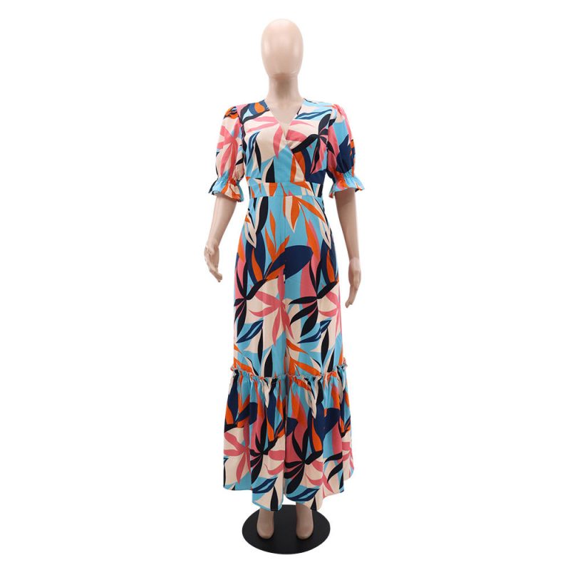 Elegant V Neck Ruffled Split Long Dress - Image 2