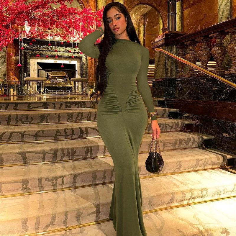 Women’s Summer Slim Pleated Long Sleeve Dress