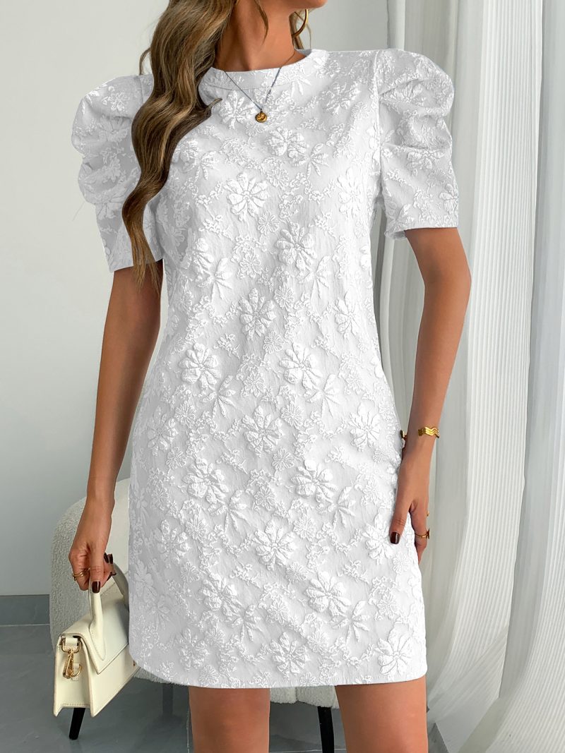 Women’s Summer Retro Bubble Sleeve Jacquard Dress - Image 4