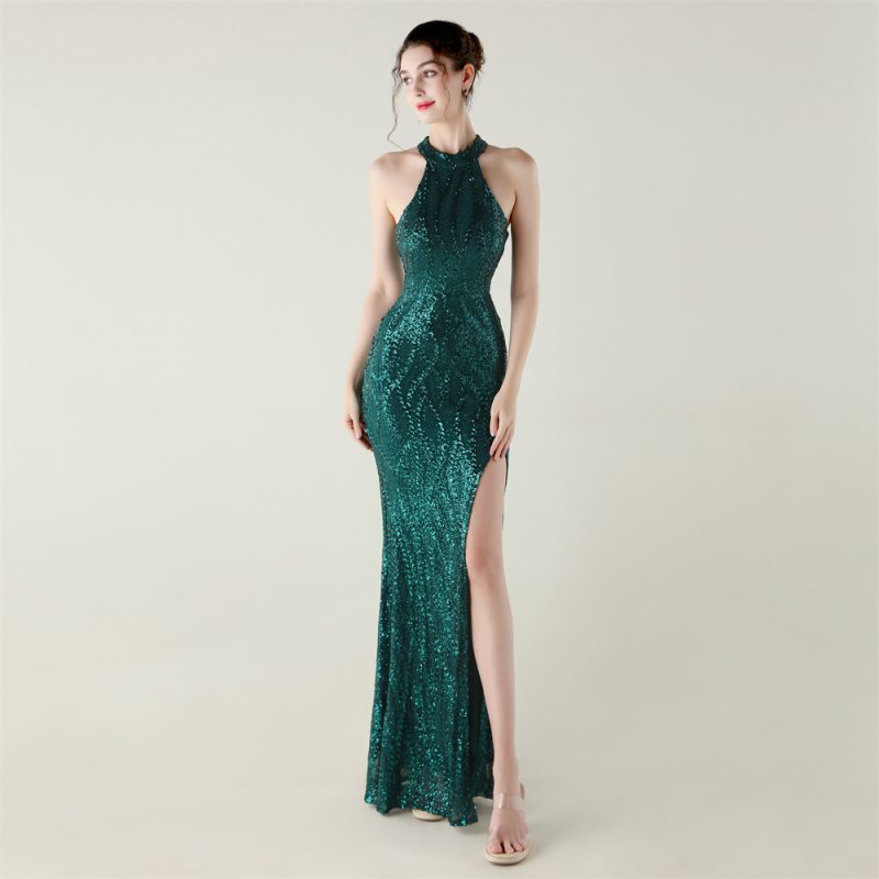 Sequin Beaded Mesh Floral Fishtail Evening Dress
