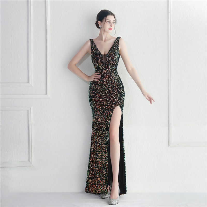 Women’s Colorful Sequin Maxi Evening Party Dress