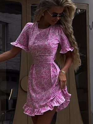 Women’s Summer Floral Backless High Waist A Line Dress