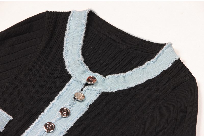 Women’s Summer Denim Stitching Short Sleeve Knitted Dress - Image 2