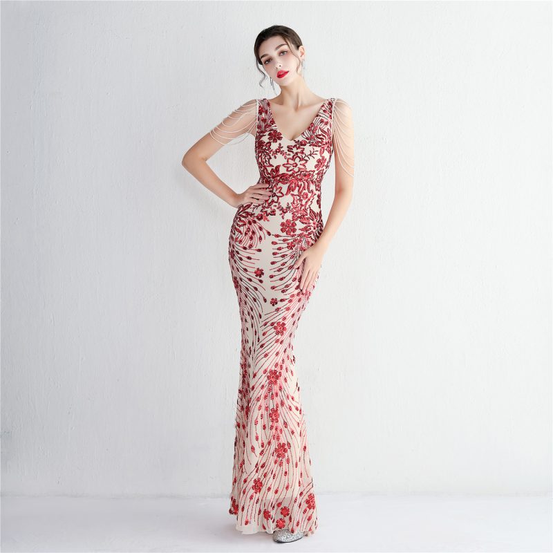 Women’s Long Sequined Slim Fit Evening Dress - Image 3
