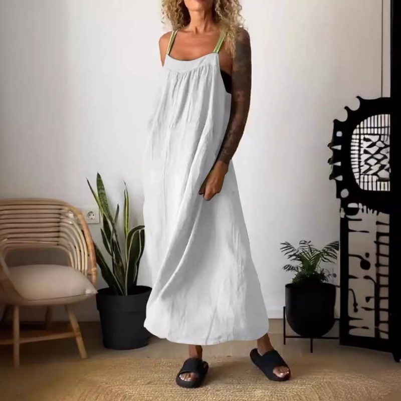 Women’s Casual Summer Cotton Linen Suspender Dress - Image 2