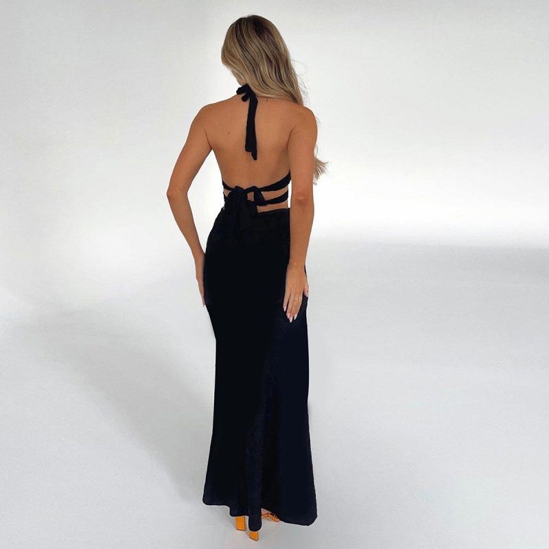 Summer Halter Hollow Out Side Slit Maxi Dress - Image 3