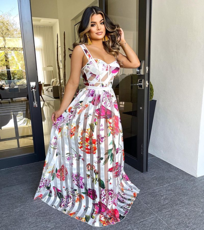 Summer Floral Corset Spaghetti Strap Organza Dress - Image 2