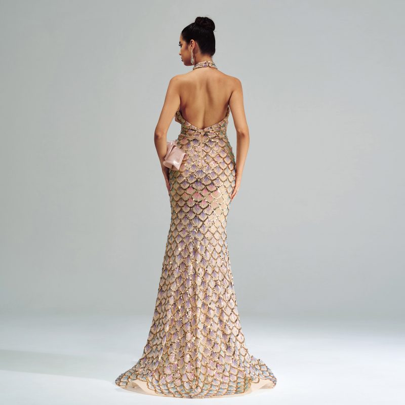 Off-Shoulder Sequined Fishtail Sheath Slim Evening Dress - Image 3