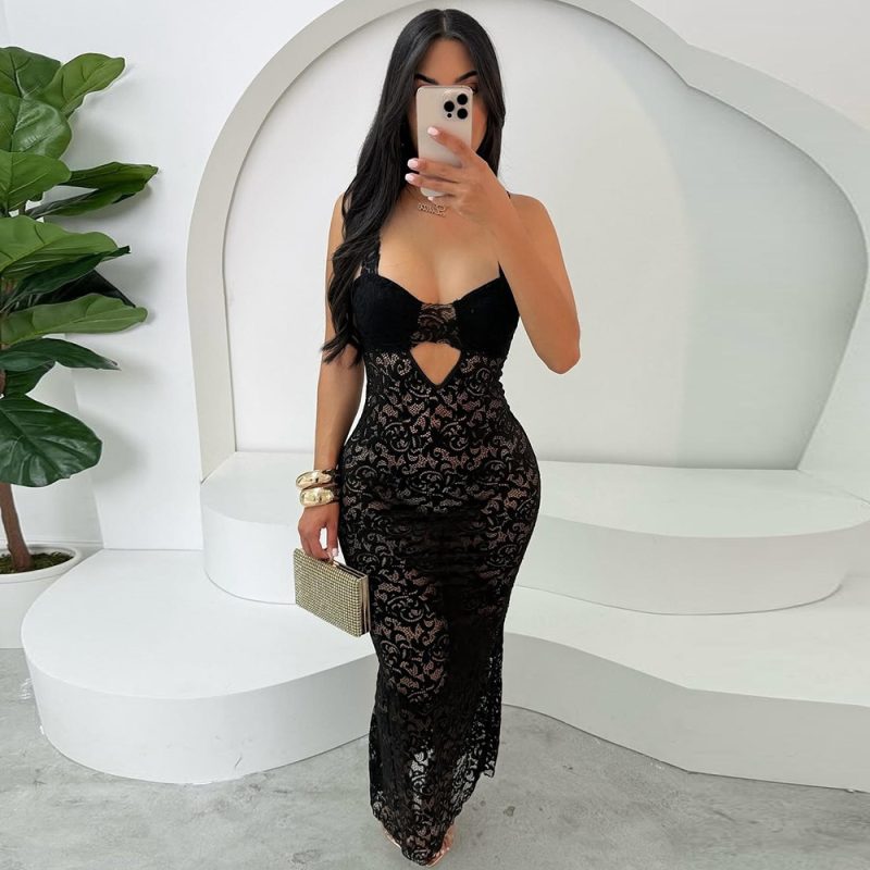 Lace See-Through Slim Strap Summer Trend Dress