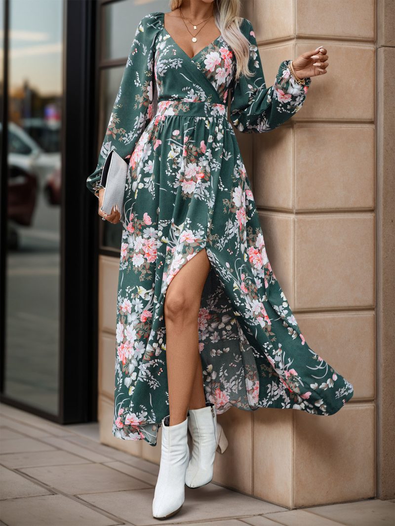 Fall V Neck Long Sleeve Printed Women Dress - Image 3