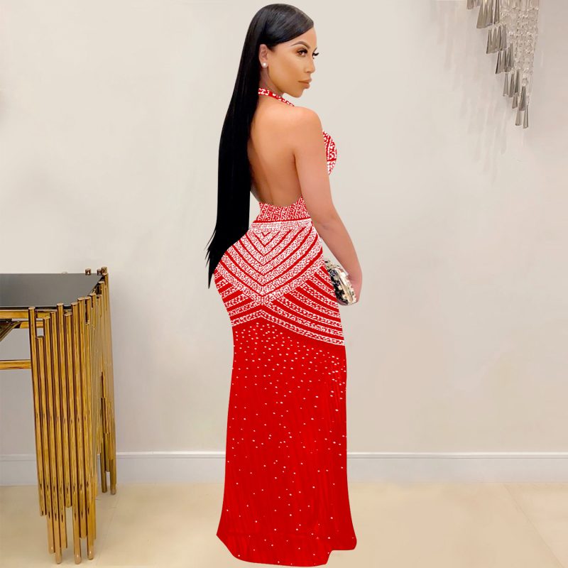 Solid Color Mesh Rhinestone Sleeveless Maxi Dress - Image 2