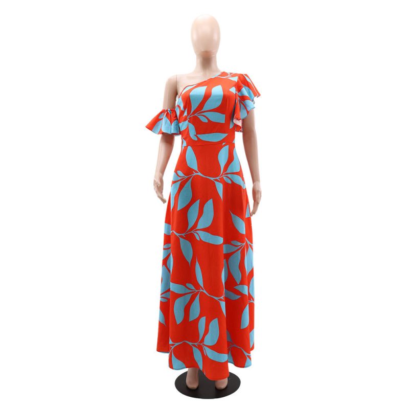 Printed Off Shoulder Ruffled Sleeve Women Dress - Image 3
