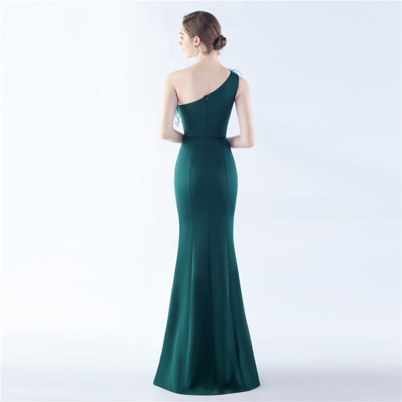 Women’s Satin Ostrich Feather Evening Wedding Dress - Image 3