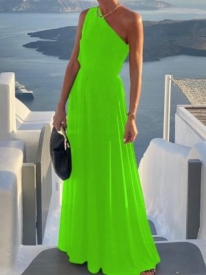 Spring Solid Color Sleeveless Shoulder Mid Dress