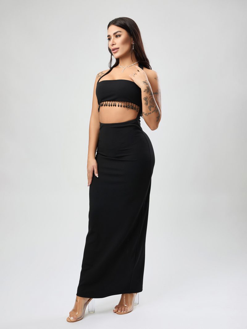 Black Textured Women’s A-Line Party Dress - Image 3