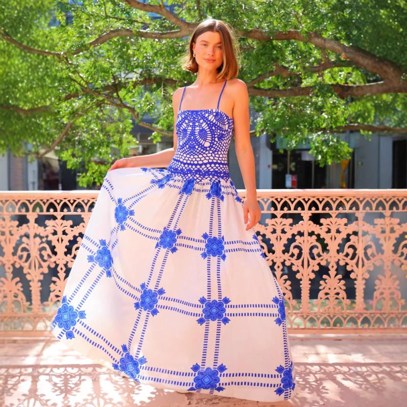 Summer Printed Lace Strap Dress for Women