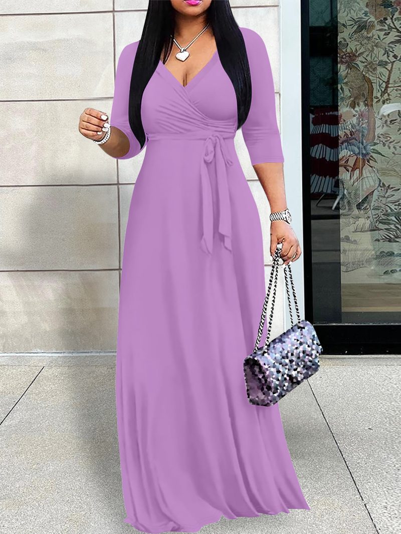 Elegant V Neck Half Sleeve Casual Maxi Dress - Image 2