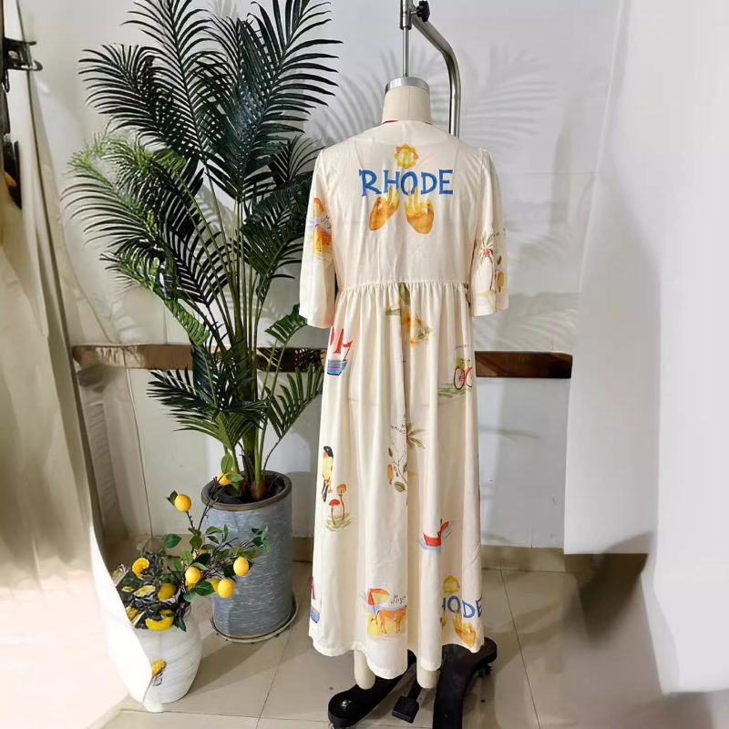 Spring Summer Printed V-Neck Short Sleeve Dress - Image 4