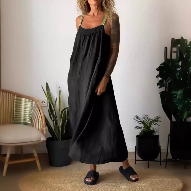 Women’s Casual Summer Cotton Linen Suspender Dress - Image 4