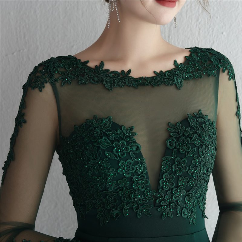 Women’s Satin Rhinestone Lace Fishtail Evening Dress - Image 4