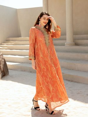 Spring Summer Women’s Long Sleeve Abaya Dress