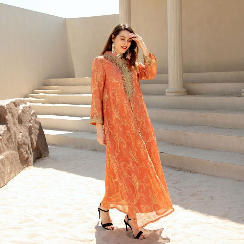 Spring Summer Women’s Long Sleeve Abaya Dress