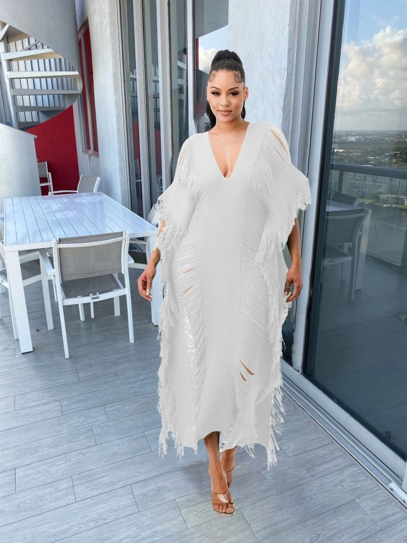 Women’s Handmade Knitted Tassel See-Through Dress - Image 2