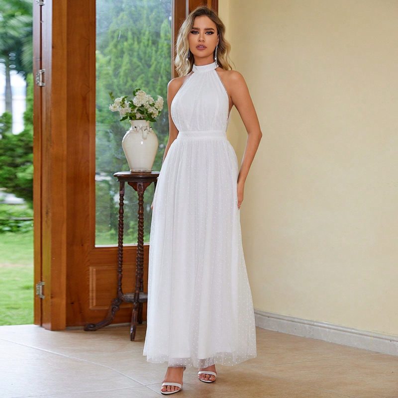 Women’s Halter Mesh Stitching Sleeveless Evening Dress - Image 2