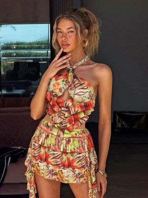 Women’s Summer Backless Halter Lace Up Dress