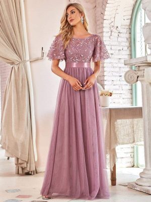 Autumn Patchwork Round Neck Swing Evening Dress