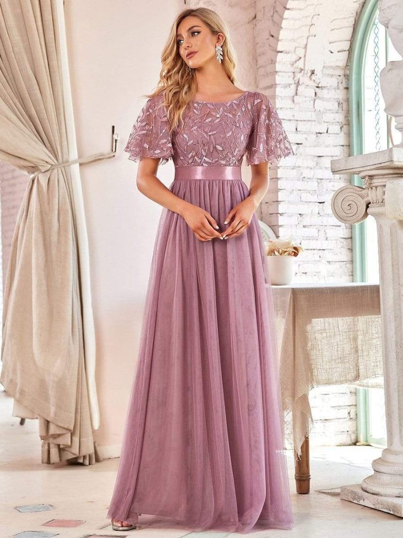Autumn Patchwork Round Neck Swing Evening Dress