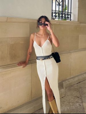 Women’s Summer V-Neck Sling Front Slit Dress