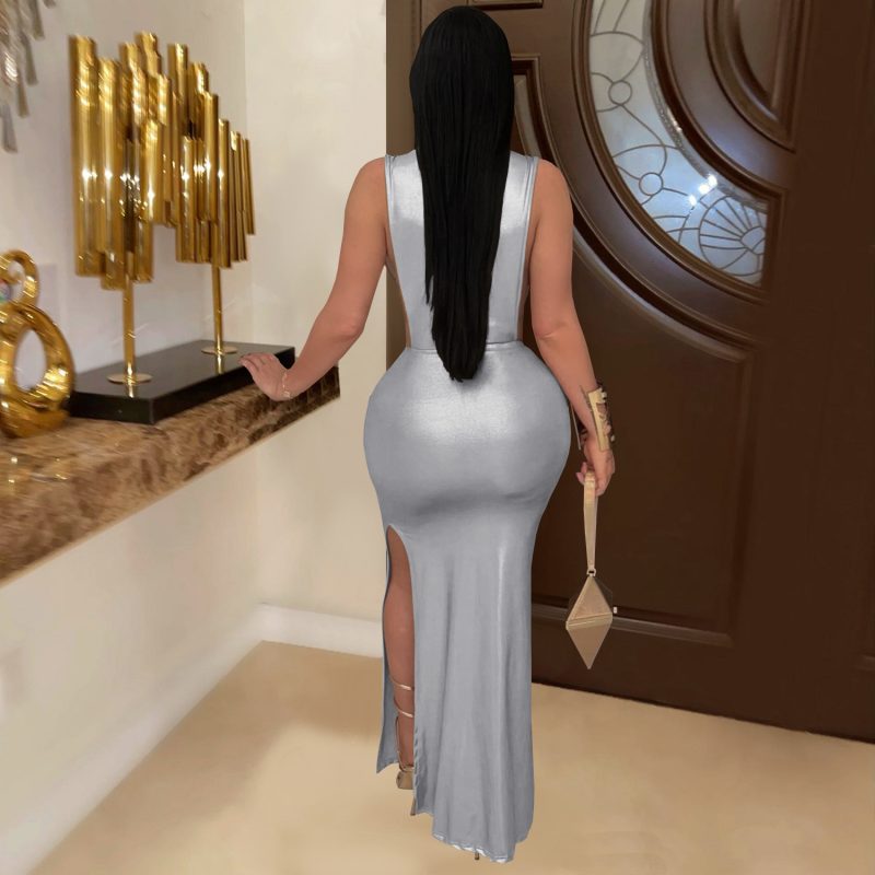 Elegant Turtleneck Split Dress with Arm Covering - Image 3