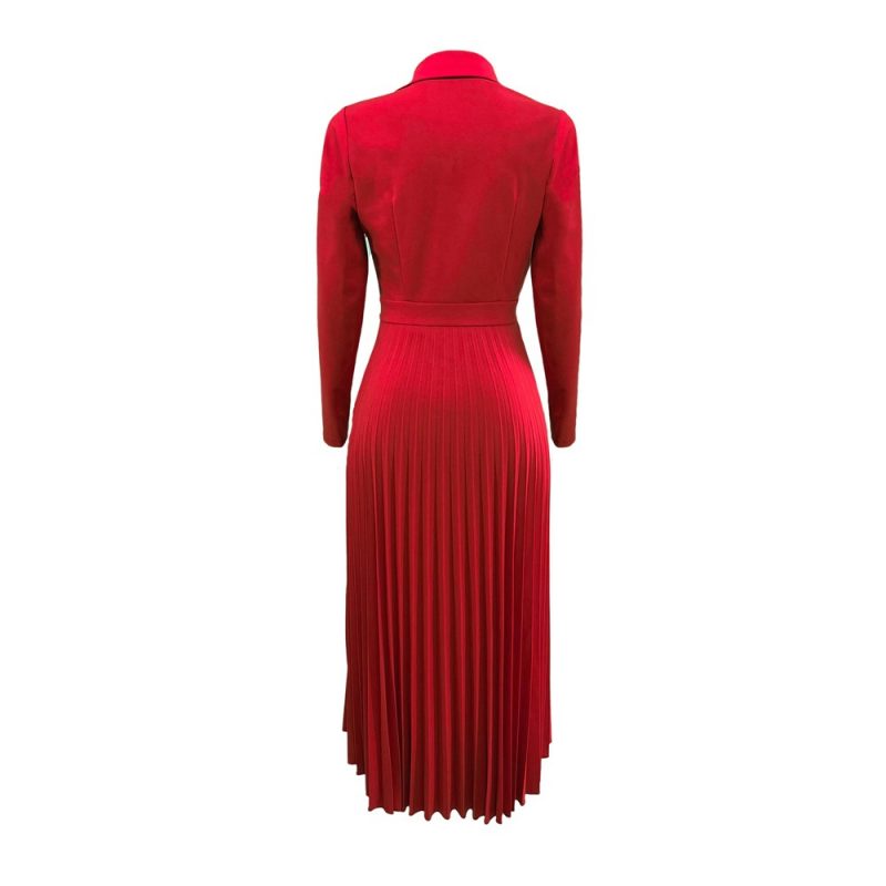 Spring Autumn Solid Color Pleated Shirt Dress - Image 4