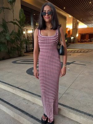 Women’s Summer Sleeveless Striped Casual Midi Dress