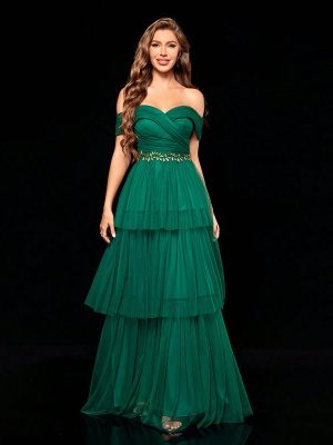 Women’s Tube Top Mesh Evening Party Dress