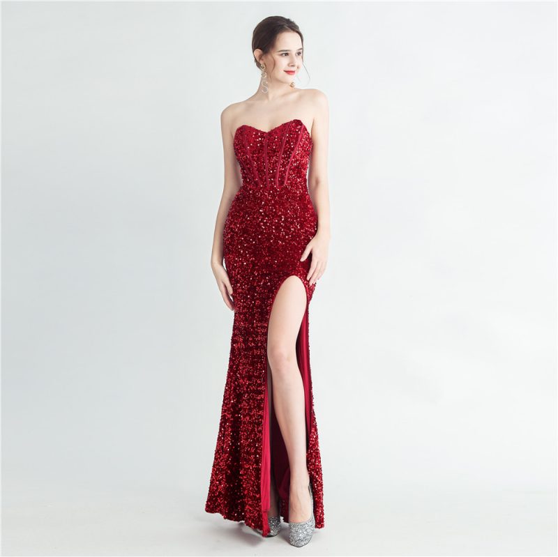 Colorful Sequin Corset Side Slit Evening Dress - Image 2
