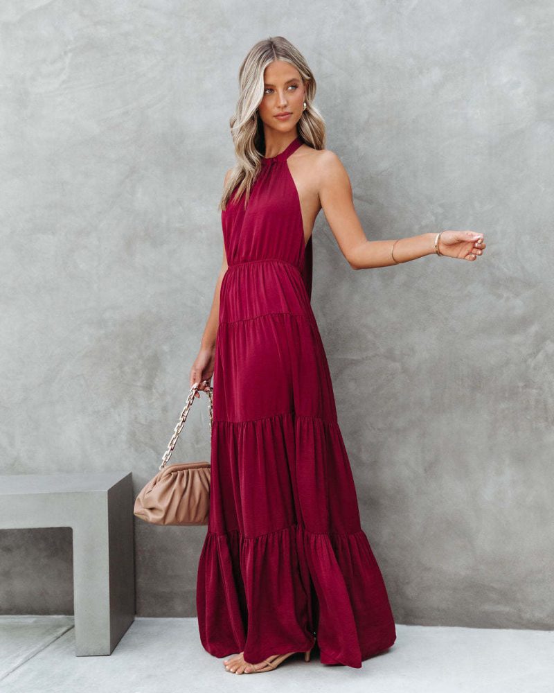 Summer Elegant Halter Solid Color Long Dress Women