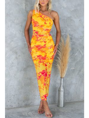 Spring Summer Off-Shoulder Printed Holiday Dress