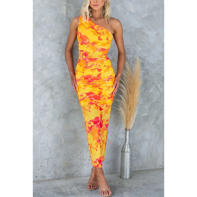 Spring Summer Off-Shoulder Printed Holiday Dress