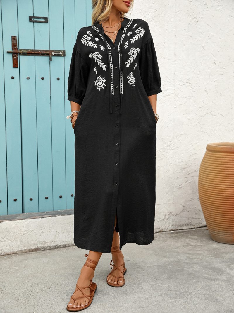 Summer Ethnic Embroidered Loose Half Sleeve Dress - Image 2