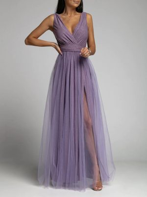 V-Neck Slimming Split Waist Maxi Dress