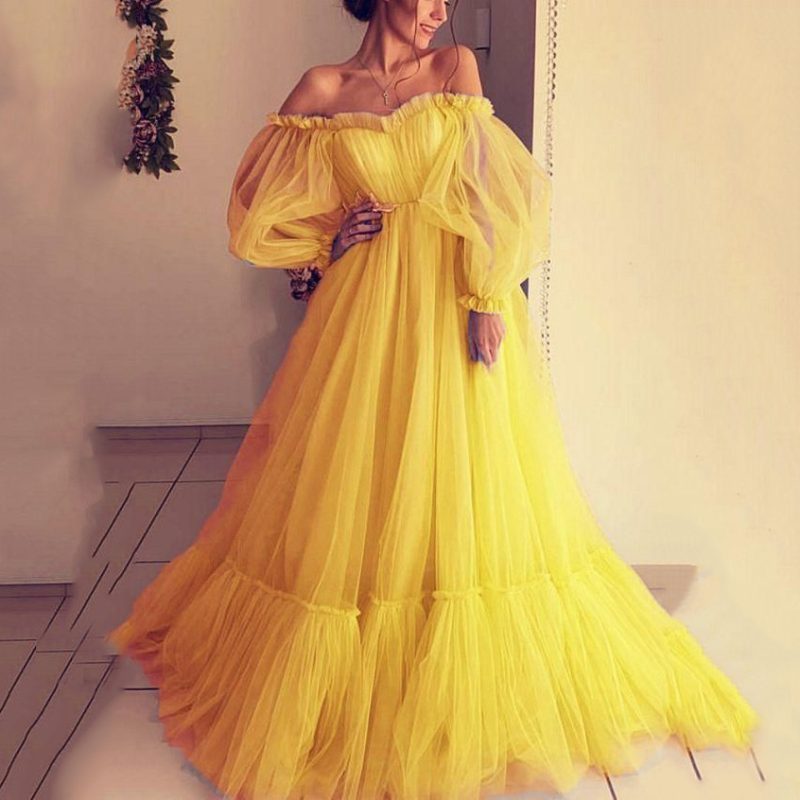 Elegant Mesh Tube Top Swing Evening Wedding Dress