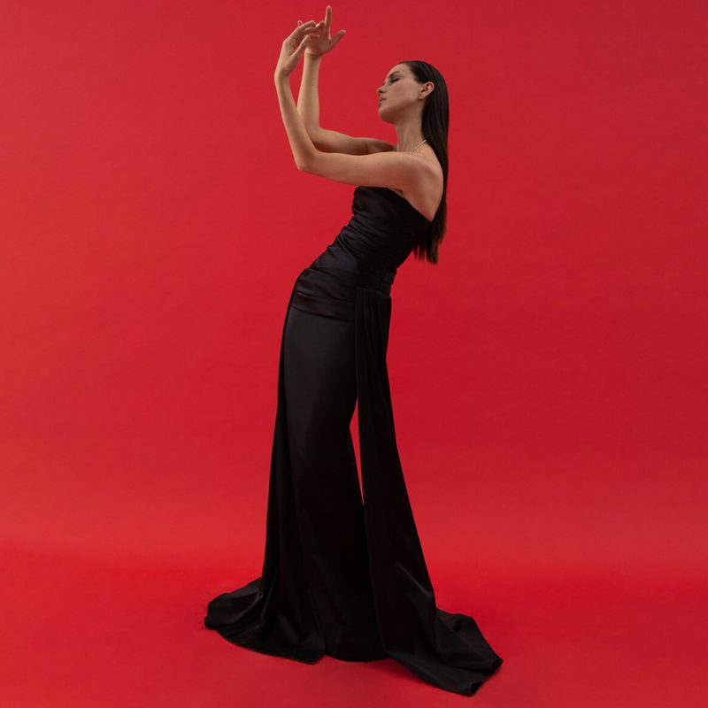 Chic Black Strapless Pleated Ribbon Summer Dress
