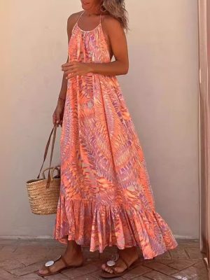 Summer Casual Printed Sling Swing Dress for Women